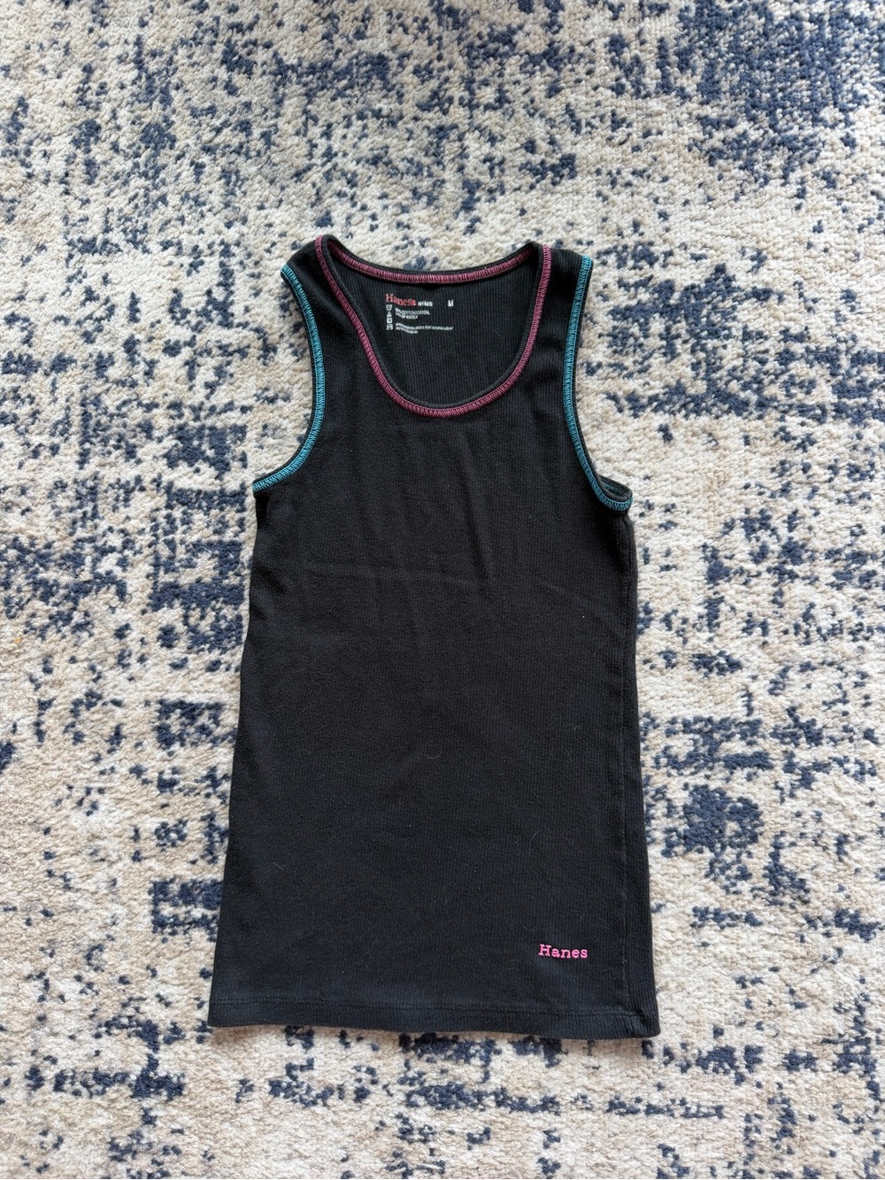 Hanes Women’s Black Tank Top with Teal & Pink Trim